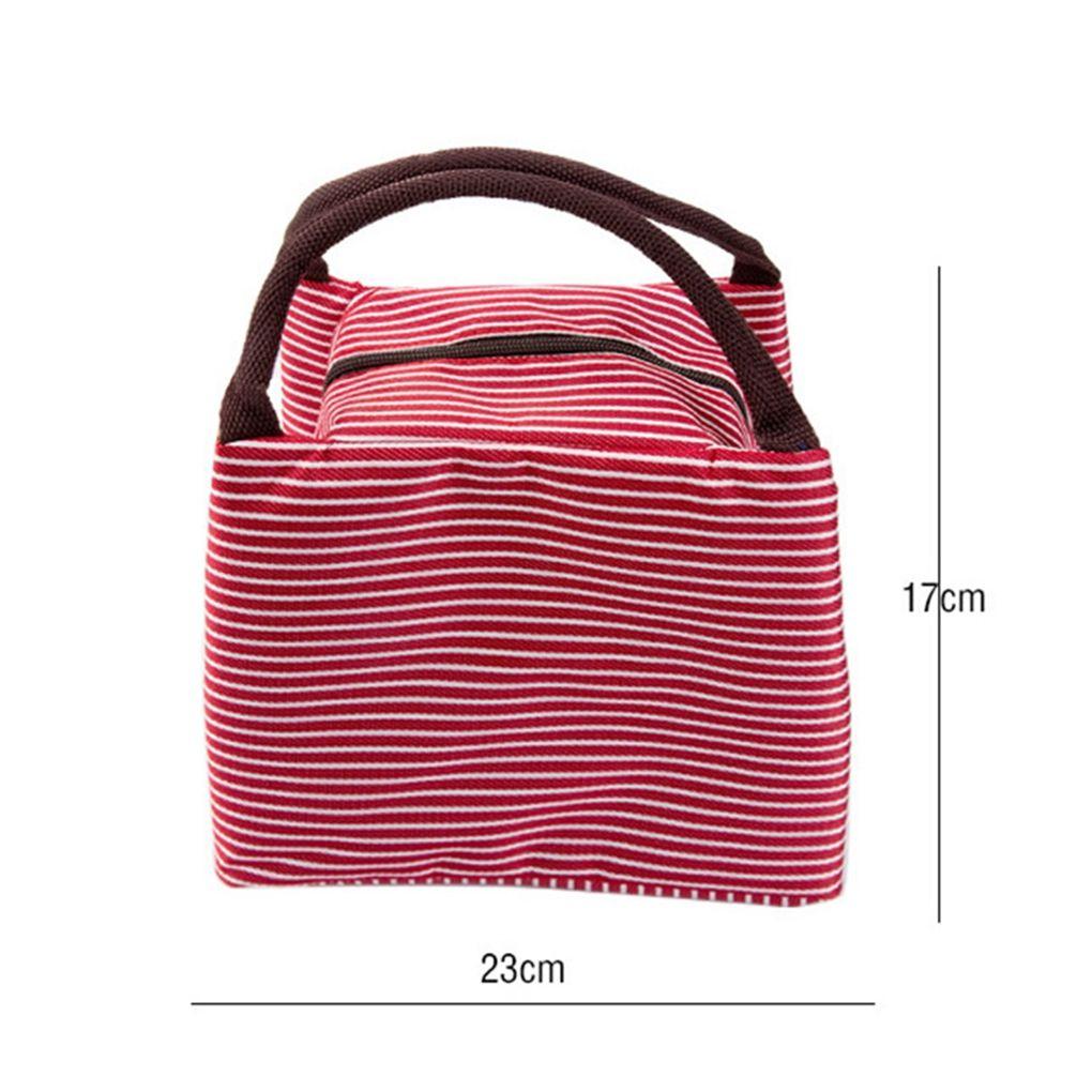 Womens Stripe Thermal Lunch Box Cooler Bag Insulated Picnic Handbag Food Bag