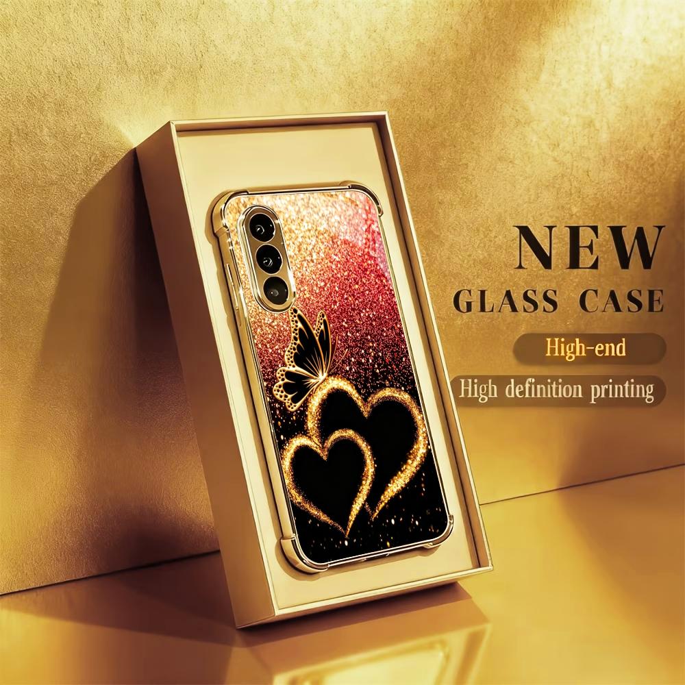 Minimalist Romantic Butterfly Phone Case Glass S25 Ultra Case S26 Ultra Case for Samsung Galaxy S26 S25 S24 S23 S22FE,Ultra,Plus