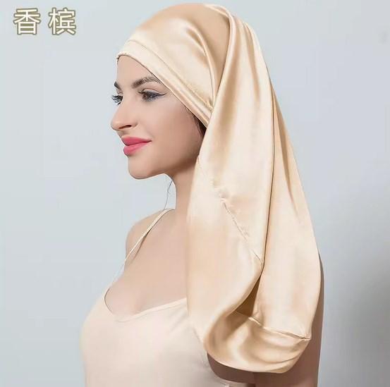 60cm Length 100% Mulberry Silk Bonnets for Women Bandage Sleeping Night Cap Pure Silk Hair Wrap Elastic Headwrap Shower Cap Girl