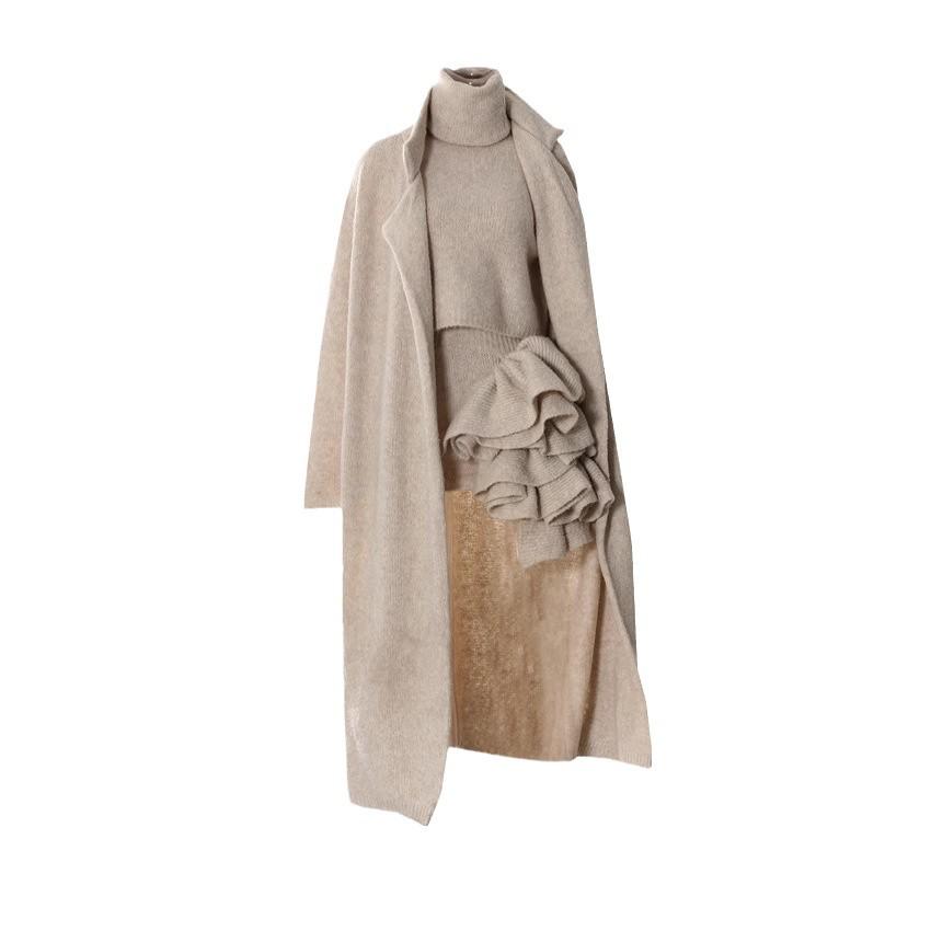 2025 Spring Autumn Loose-fitting Gentle Style Women's Knit Cardigan Sweater Three-Piece Set