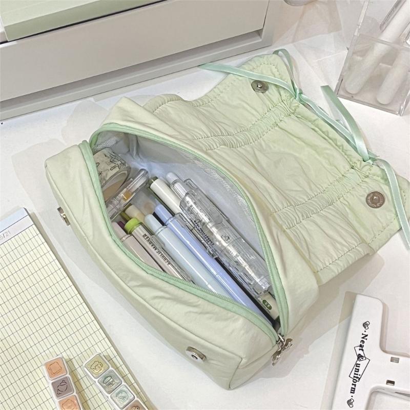 High Capacity Pencil Case Bowknot Pen Pouches Portable Pen Organizers Travel Makeup Storage Bag for Women Girl Student
