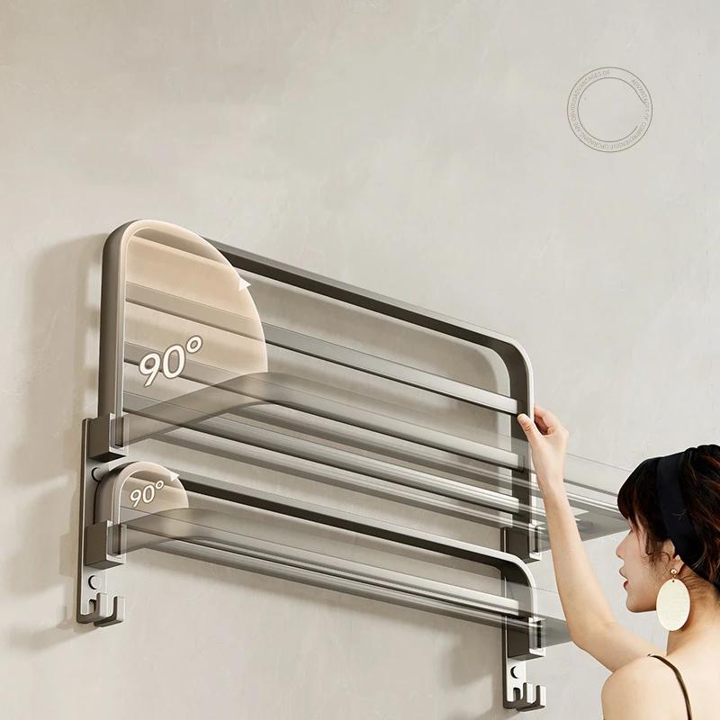 Gun Gray Towel Rack  Foldable Towel Rack  Non Perforated Bathroom, Bathroom Storage Rack  Wall Mounted Bathroom Pendant