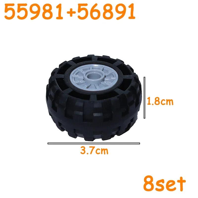 Non-Toxic Technical Tire Wheel Cross Hole Set Car Truck Wheels Hub Bricks Moc Motorcycle Tyre & Rim Construction Building Blocks Toys