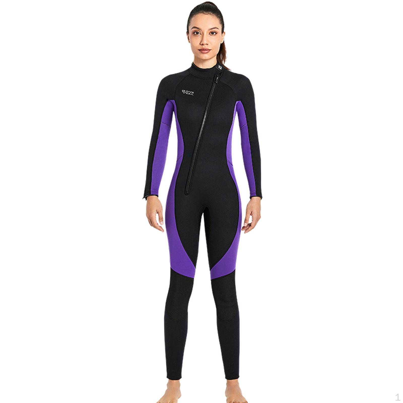 

3mm Neoprene Wetsuit Full Body UV Diving Suit Adults Front Zipper Long Sleeve for WOMEN Purple XS