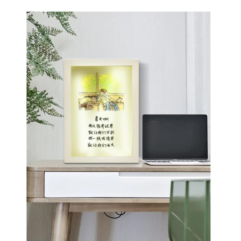 Beautiful LED Light Painting Indoor Sunlight Window Wooden Photo Light Dimming Wall Artwork Table Lamp Home Decor Night Lamp