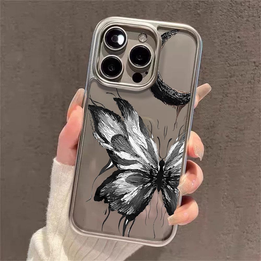 INS Ink Butterfly Pattern Electroplated Phone Case For iPhone 17 16 15 14 13 12 11 Pro Max Plus XS 17 Air Shockproof Clear Cover