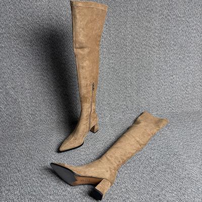 Wintermode Spitzschuh Damen Lange Overknee-Stiefel Streetstyle Dicke Absätze Party Stripper Damenschuhe