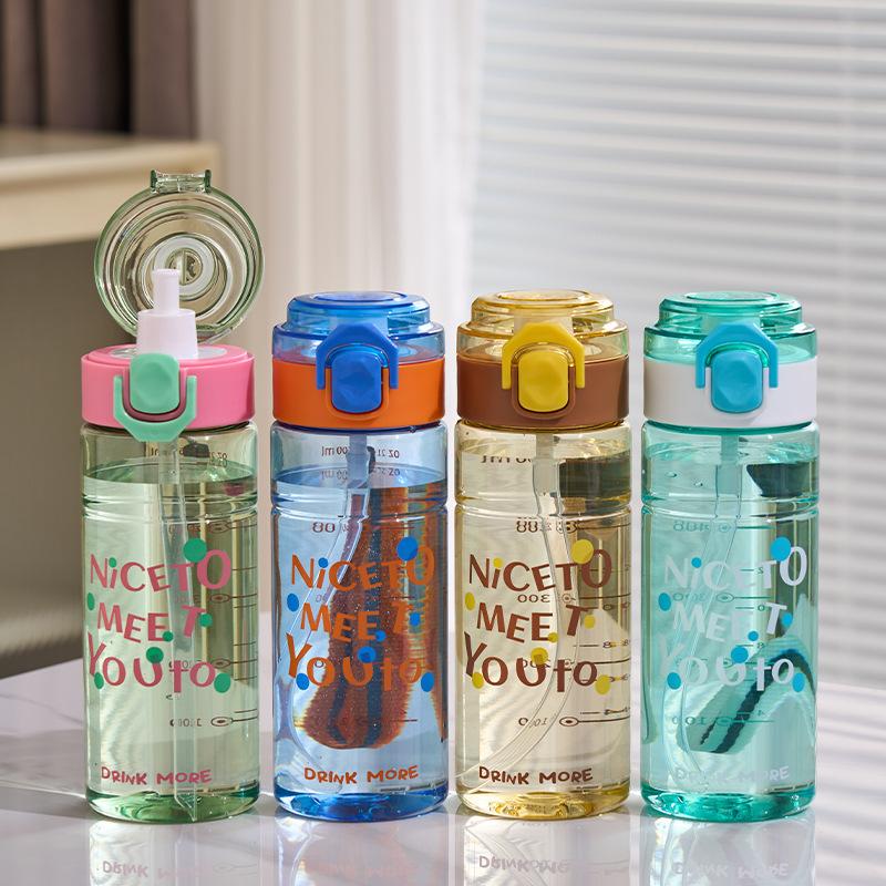 Water bottle bouncing student double drinking cup outdoor sports portable kettle large capacity men and women with straw simple cute water cup