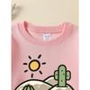 European Sizes Girls' Long-Sleeve Round Neck Sweatshirt "Sunny Day Cactus" Print, Spring/Autumn, Casual, Daily & Sports.