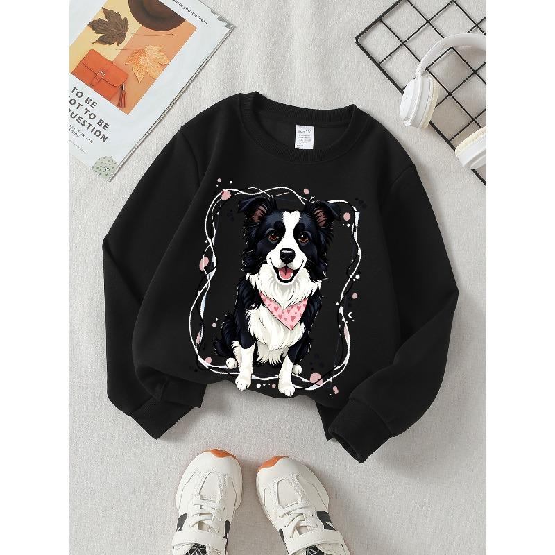Kids Sweatshirt,Adorable Dog Adorned with a Heart-Patterned Bandana on a Red Backdrop, Stylish Crew Neck Sweatshirt , Perfect for Autumn And Winter