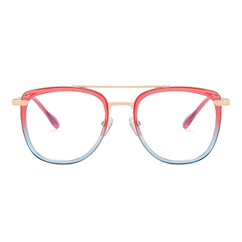 SHAUNA Retro Metal Double Bridges Women Glasses Frames Fashion Clear Anti-Blue Light Eyewear Men Optical Double Color Frame