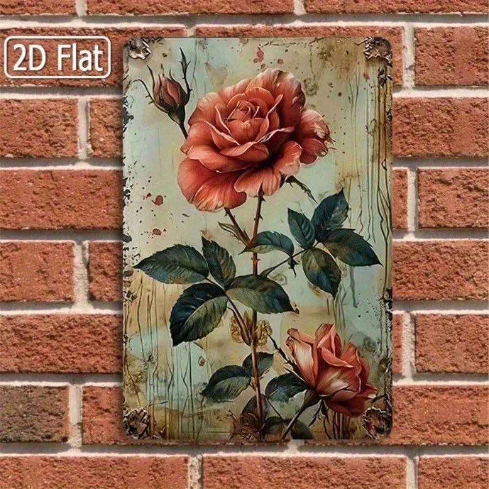 Vintage Red Rose Metal Sign Wall Art Decor 20x30cm