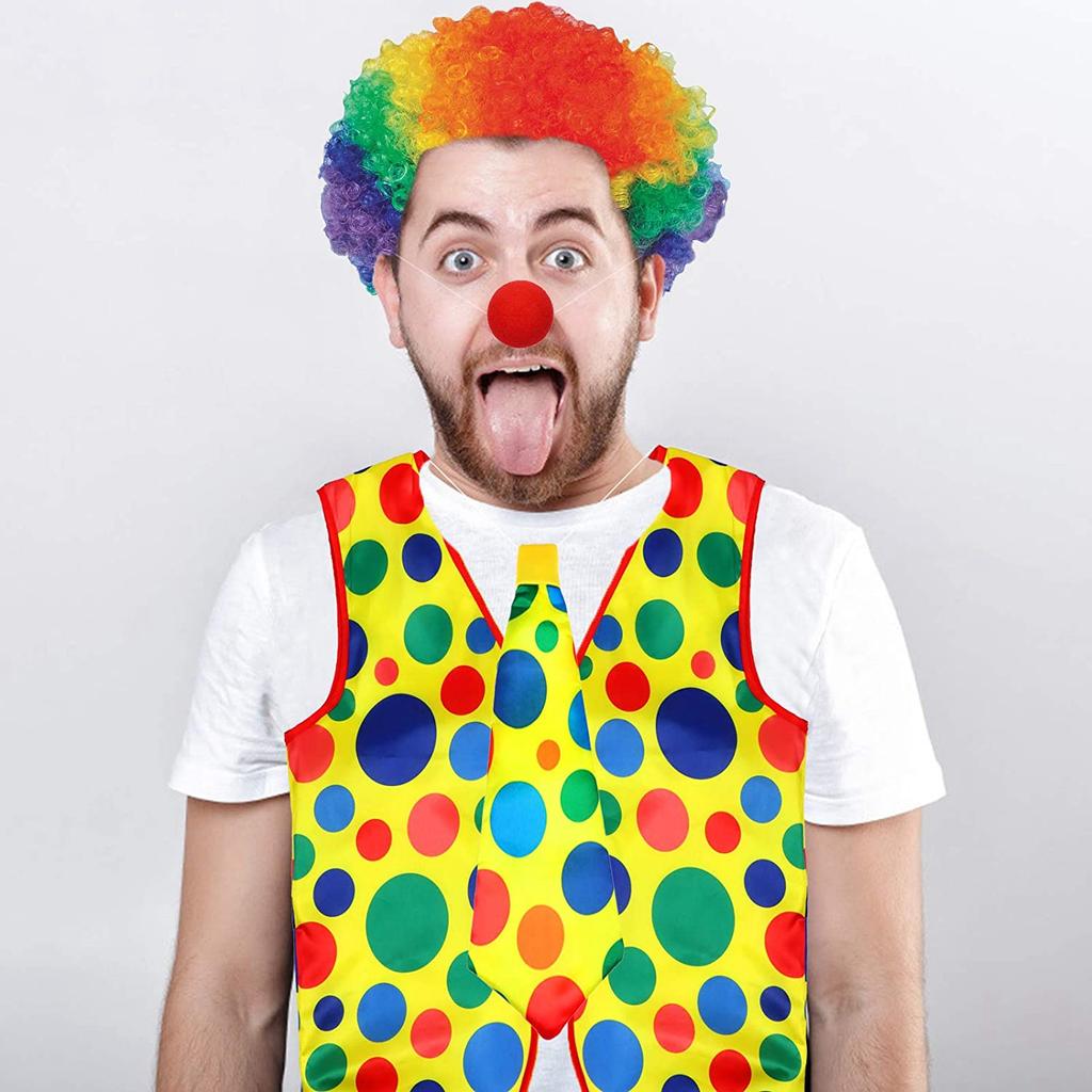 A84E-Clown Costume Clown Wig Clown Nose Accessories Bow Tie White Gloves for Women Men Adults Carnival Party