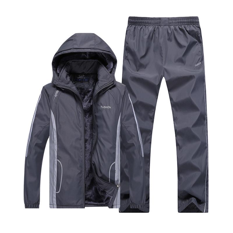 

Autumn and Winter Men s Plus Velvet Thick Warm Hooded Sports Suit Outdoor Large Size Two-piece XXXXXL