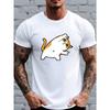 European Size Cartoon Cat Stretching and Practicing Yoga Printed T-Shirt, Comfortable for All Seasons,Daily Top for Men, Graphic T-Shirt, Comfortable