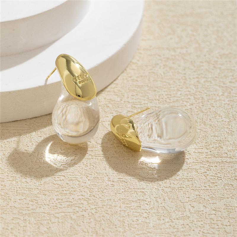 Vintage Transparent Coffee Resin Water Drop Earrings For Women Fashion Temperament Stud Earrings Female Party Daily Jewelry Gift