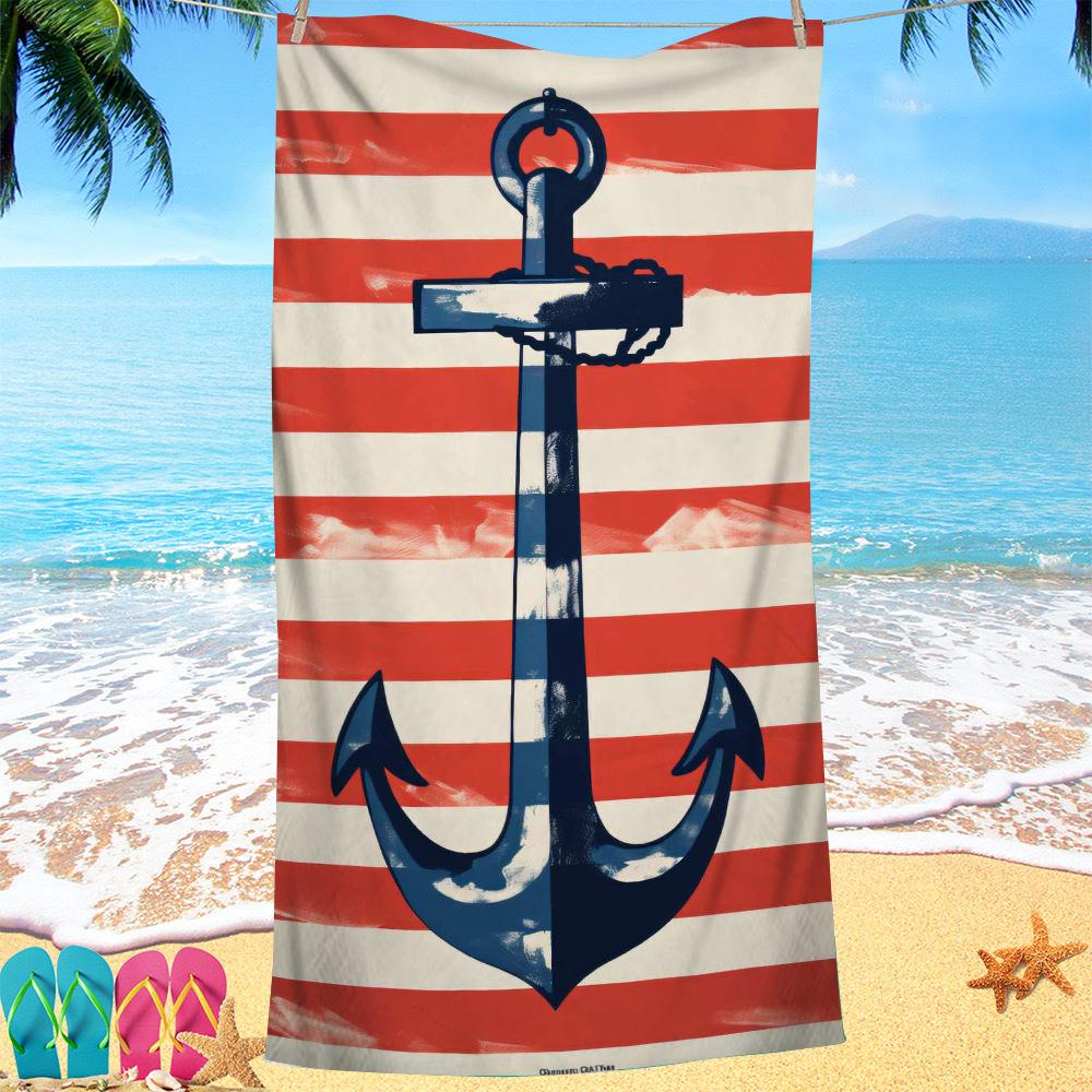 Nordic painted ship anchor digital-printed polyester Superfine fiber double-sided fleece Beach vacation bath towel, beach towel