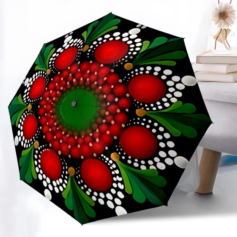 

1pc Red Berry Pattern Automatic Umbrella - Automatic Opening And Closing, Sturdy Iron Frame, Portable Folding Design yy251018156