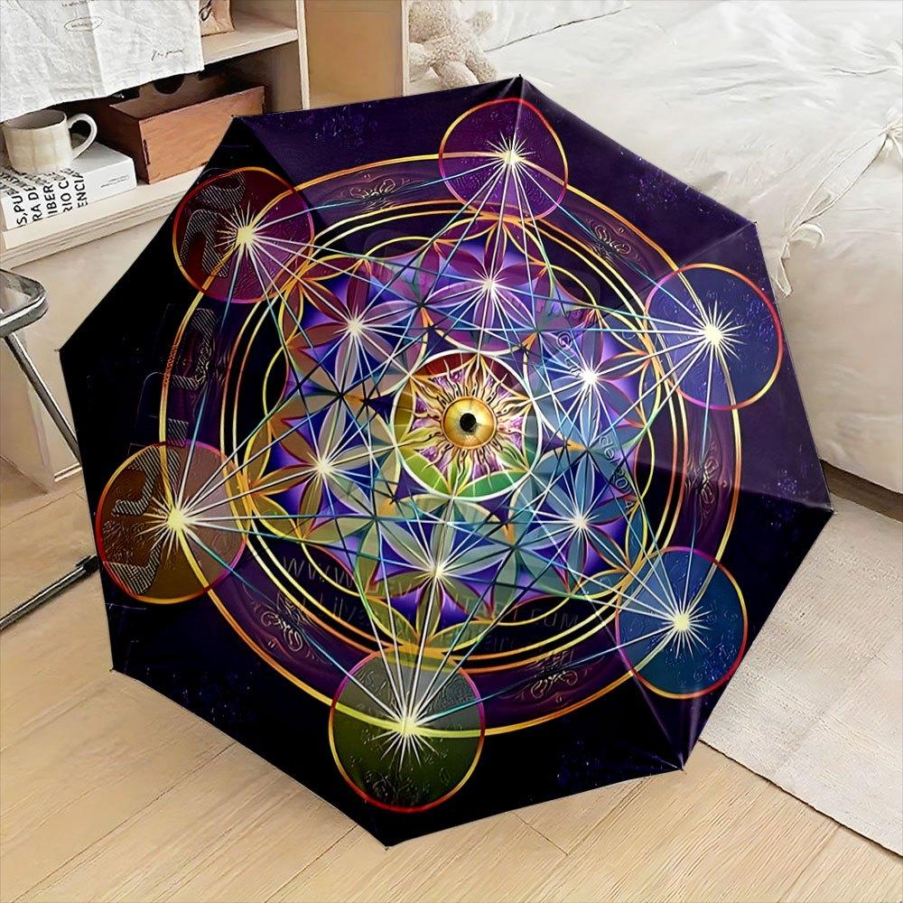 

Automatic Folding Umbrella with Central Eye & Radiant Colorful Circles - Portable Collapsible Design, 8-Rib Durable Frame, Sty (as the picture,Iron&8K)