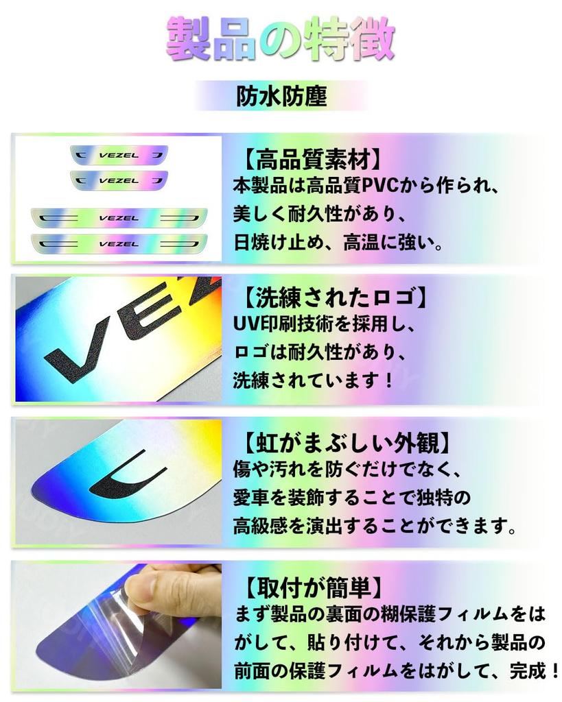 HUDIY Vezel Side Step Guard Scuff Plate New Vezel Vezel Interior Parts Latest Design Shiny Mirror Design Rainbow Base Front and Rear Set Step Guard