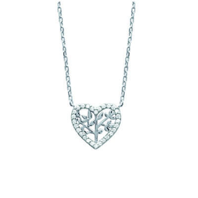 [L4610] - White 'Love' Silver Necklace (tree of Life) Rhodium-plated - 12x13 Mm