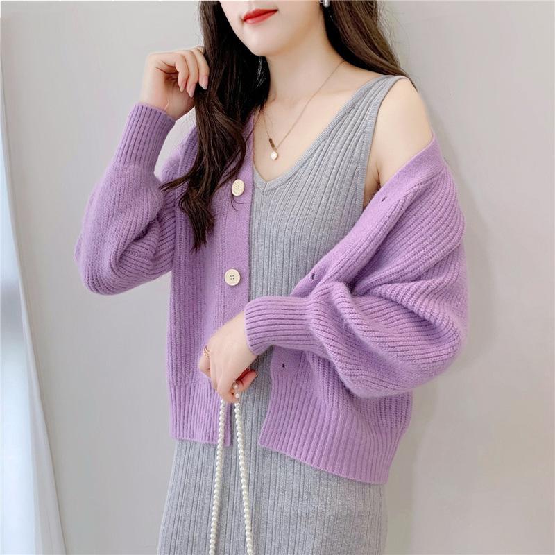 Women's Trendy V-Neck Knit Cardigan: Spring & Autumn Long Sleeve Loose Sweater in Candy Colors