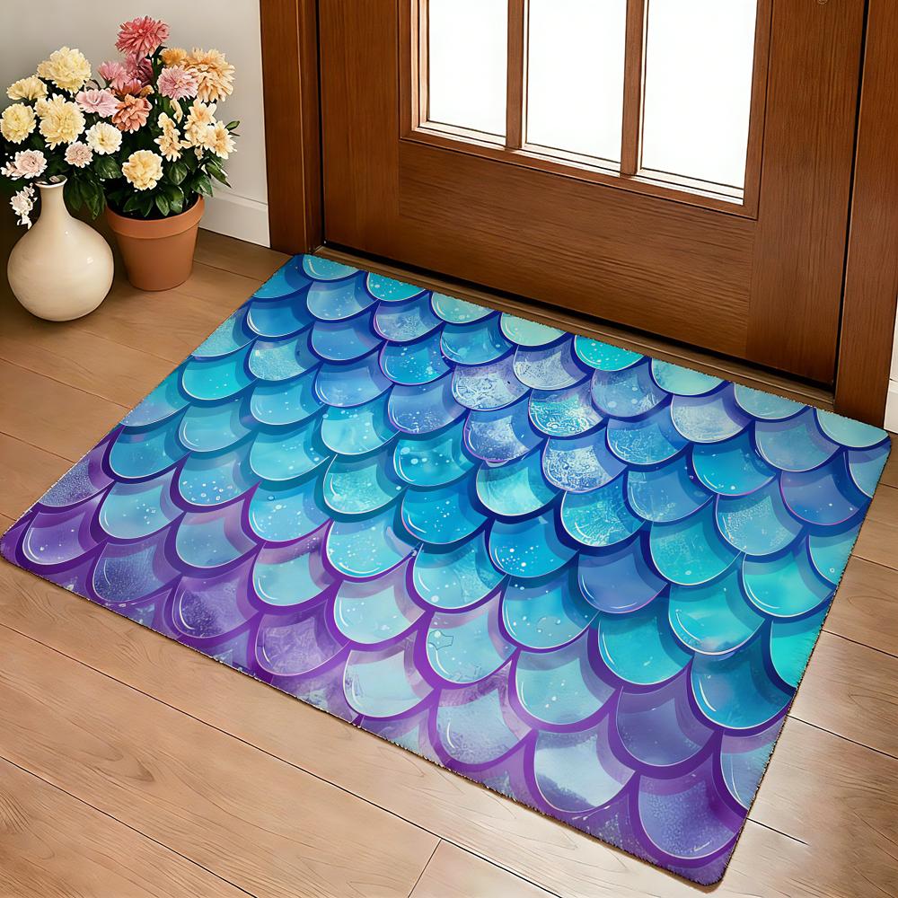 Fish Scales Pattern Floor Mat Cozy Flannel Soft Thick Non-Slip Mat For Living Room Bedroom Kitchen Decor Rugs