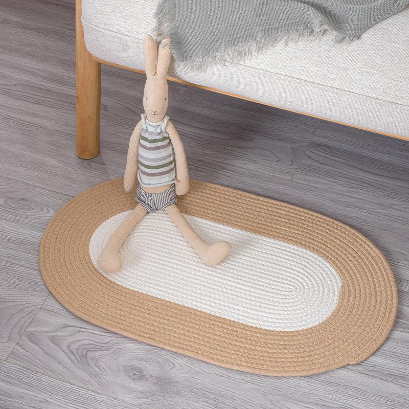 Cotton thread floor mat Bedroom bathroom door absorbent non-slip floor mat Living room entrance household cotton absorbent mat Japanese style oval 70*40