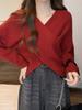 Women's Irregular V-Neck Loose Knit Sweater - Autumn/Winter Edition