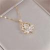 Luxus Damen Kristall Weiß Zirkon Stein Lotusblume Anhänger Halskette Vintage Gold Farbe Hochzeit Für Frauen