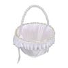 Hochzeit Blumenmädchen Korb mit Perlenhenkel Satin Blume Aufbewahrungskorb für Party Haus Dekoration Weiß