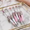 Decorative Beaded Pen Diamond Beadable Pens, Bling Rhinestone DIY Plastic Bead Pen, Crystal Cute Shaft Black Ink Ballpoint Pens for Decorations Office