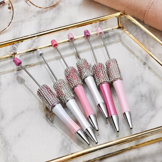 Decorative Beaded Pen Diamond Beadable Pens, Bling Rhinestone DIY Plastic Bead Pen, Crystal Cute Shaft Black Ink Ballpoint Pens for Decorations Office