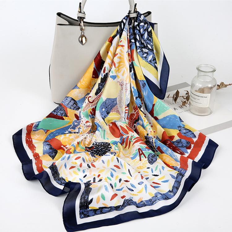 Luxury Spring New Imitated Silk Scarf Women Fashion 70cm Print Square Scarf Soft Satin Headband Shawl Wrap Hijab Foulard Ribbon