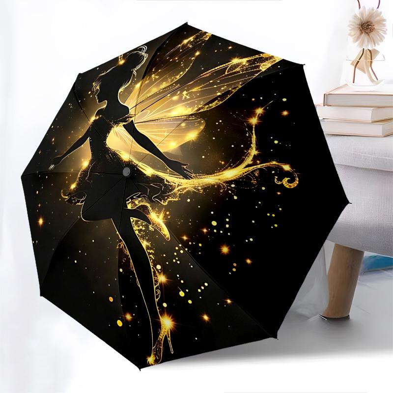 Tinker Bell, Glitter Themed Automatic Opening and Closing Umbrella, Brightly Colored 8-rib Portable Umbrella, Suitable for Men and Women, A Perfect Gi
