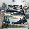 Natural River Bed Quilt Cover Three-Piece Set, Mountain And River Landscape Duvet Cover Set, Quilt Cover