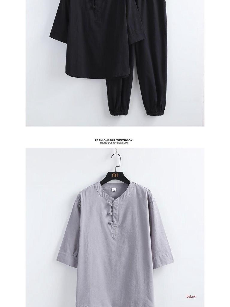 Men’s Taoist Meditation Suit – Summer Cotton-Linen Zen Tang-Style