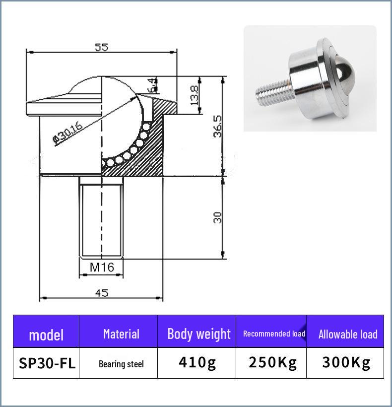 SP8-FL Heavy-Duty Universal Stainless Steel Ball Bearing with Screw Rod for Precision Conveyance