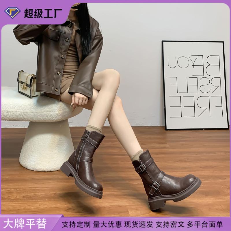 Winter new short knight boots belt buckle Korean version small thick-soled heightening women's boots daily versatile boots