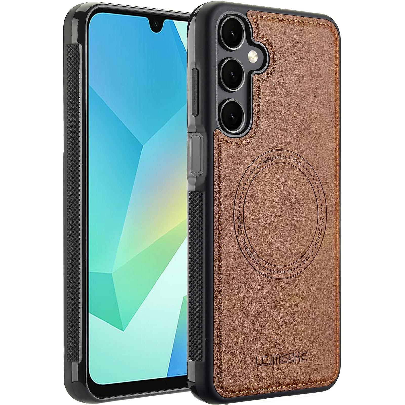 

LC.IMEEKE Для Samsung Galaxy A55 5G Магнитный чехол Совместим с MagSafe Кожа+ТПУ Задняя крышка Brown