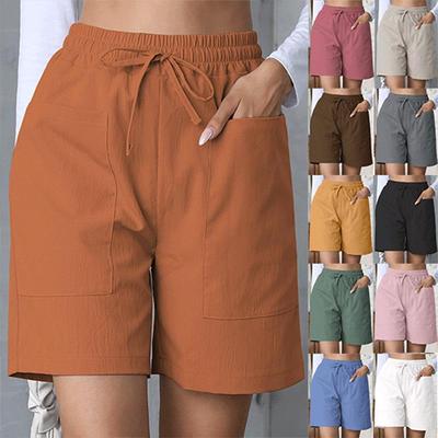 2025 Women's High Waist Wide-Leg Linen Shorts - Solid Color, Plus Size, Loose Fit with Pockets