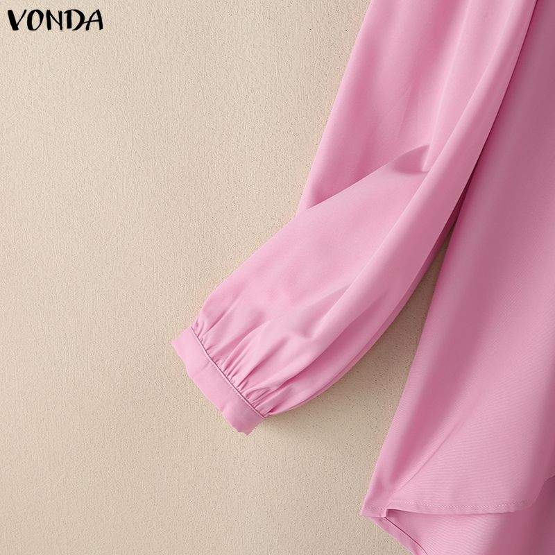 VONDA Women Elegant Casual Ruffled Stand Neck Loose Long Sleeve Irregular Blouse