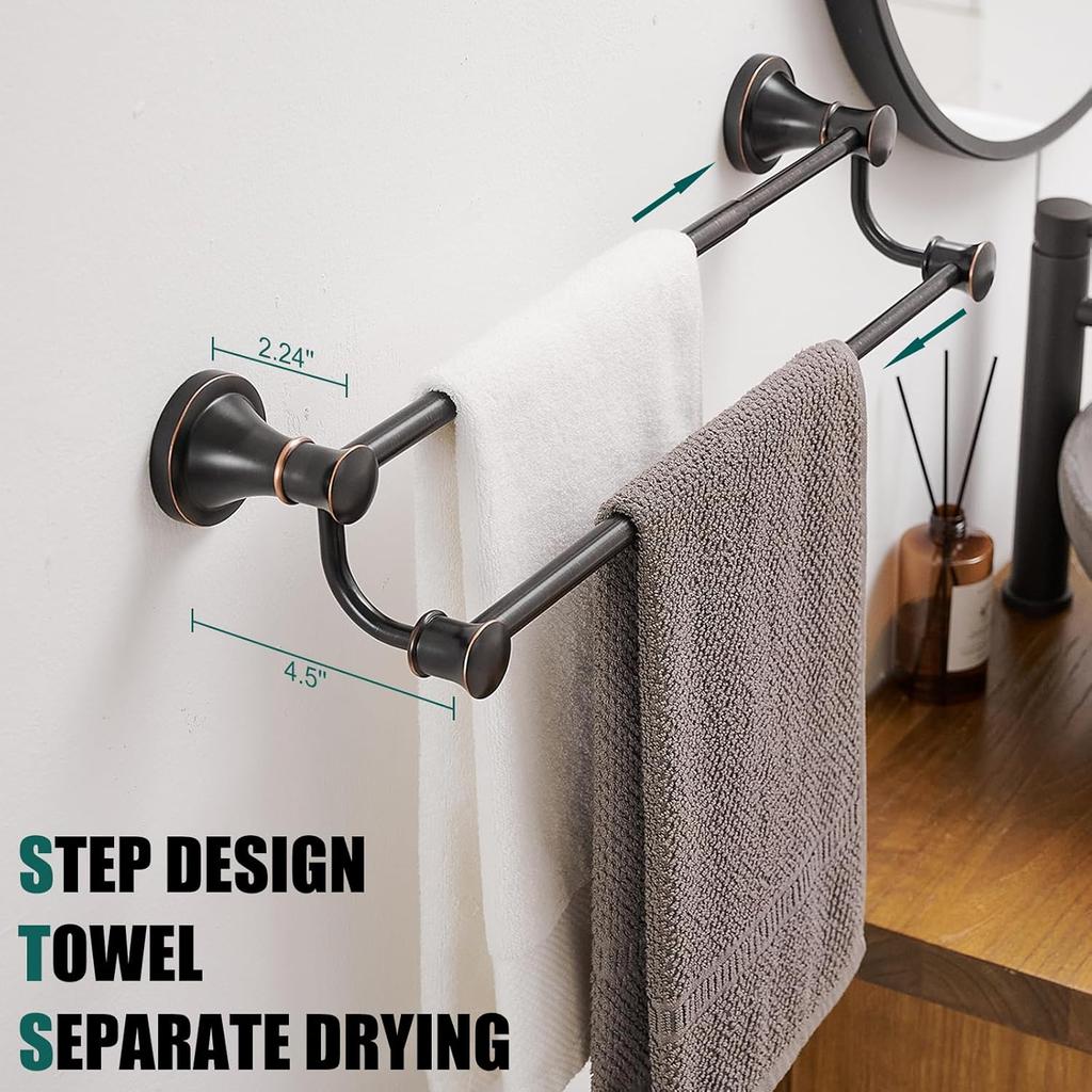 Hoimpro Adjustable Retractable 15-27 Inches Stainless Steel Bathroom Towel Bar, Bathroom Accessories Bath Hotel Double Towel Bar Rod Hanger Wall