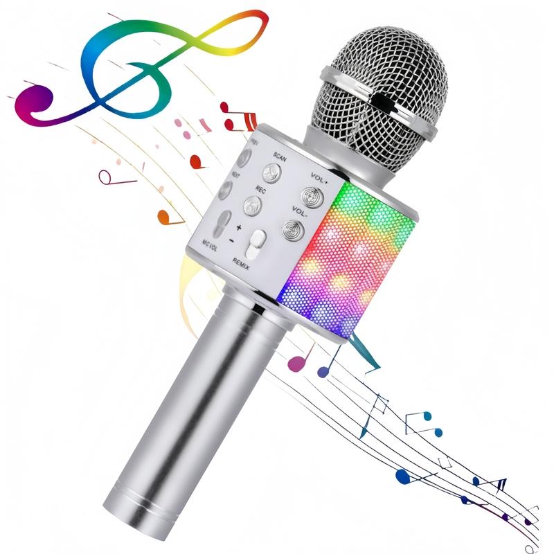 2-in-1 Wireless Singing Microphone Speaker, Voice Changer, AUX/USB/TF Support, Hi-Fi Sound,LED Light Mic for All Devices