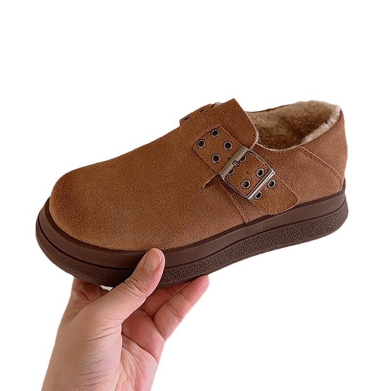 Suede Women Flats Snow Boots Platform Short Plush Buckle Casual Shoes 2025 Trend Walking Warm Designer Winter Botas De Mujer