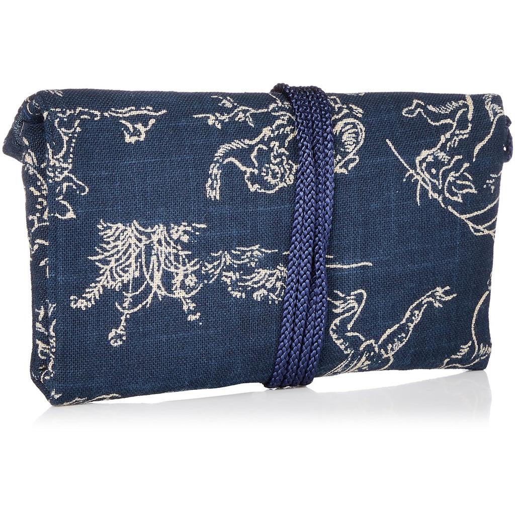 Maruzen Japanese Cloth Wallet - Choju-giga Design, Navy, Handmade Fabric Wallet
