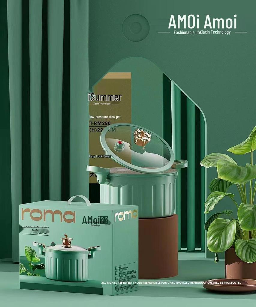 Large Capacity Non-Stick Enamel Soup Pot - Multi-Functional Double-Handled for Low Pressure Cooking