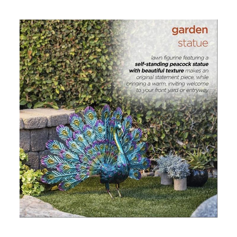 Vícebarevná kovová socha páva Kovová socha páva Venkovní zahrada, terasa, paluba, umělecká dekorace na verandě