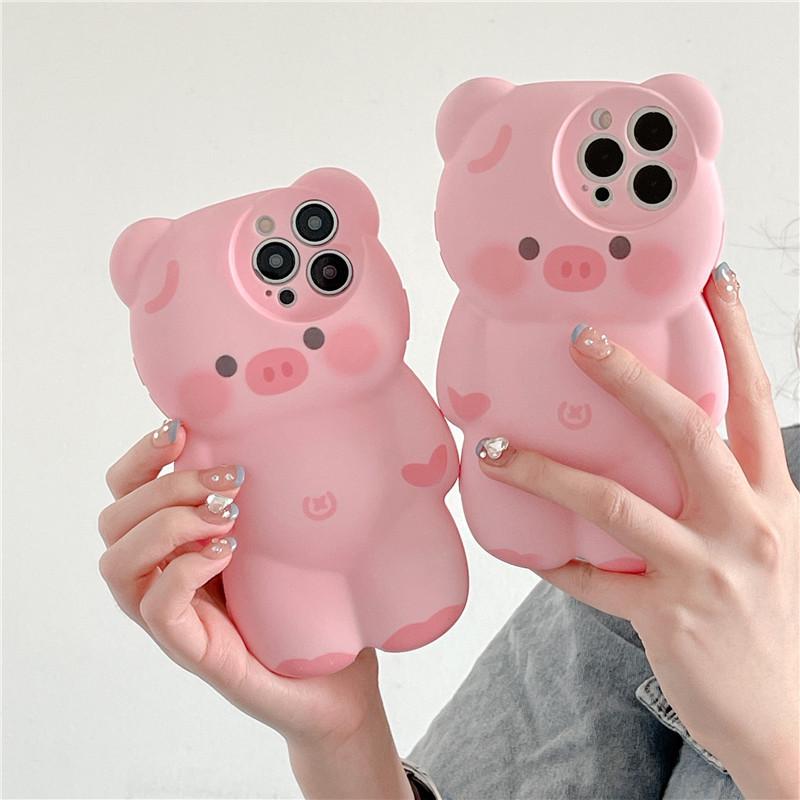 Cartoon Pink Pig Anti-Fall Phone Case for iPhone 14/13/12/11 Pro Max