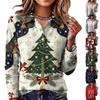 Women's Casual Long Sleeve Button Down Christmas Shirt with Lapel Collar for Holiday